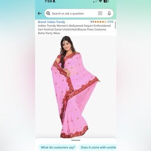 Women's Bollywood Sequin Embroidered Sari (hot pink)